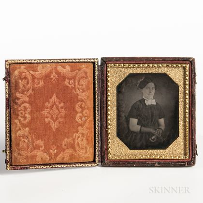 Sixth-plate Daguerreotype of a Seated Woman Wearing Lace Gloves