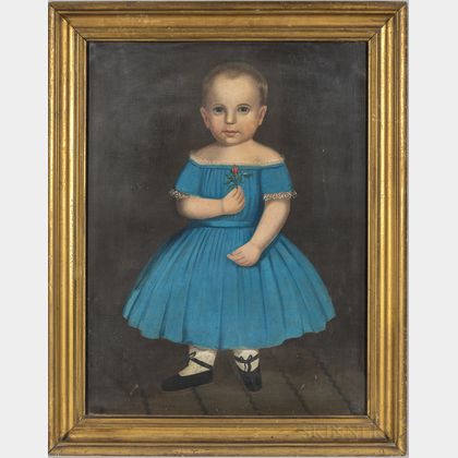 American School, 19th Century Portrait of a Boy in a Blue Dress