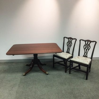 Two Georgian Mahogany Side Chairs and a Tilt-top Breakfast Table. Estimate $150-250