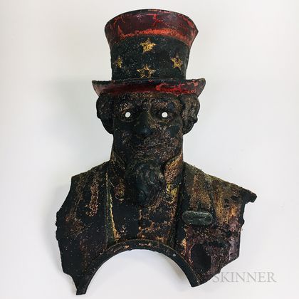 Polychrome Cast Iron Facade of a Coin-operated Uncle Sam