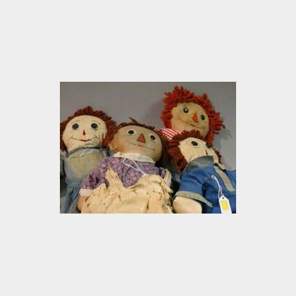 Five Raggedy Ann and Andy Dolls