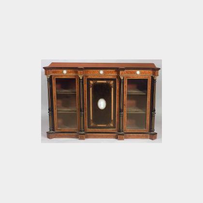 Napoleon III Fruitwood Inlaid, Burl Walnut and Part-ebonized Library Cabinet