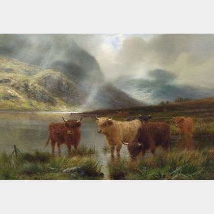 Louis Bosworth Hurt (British, 1856-1929) A Passing Shower /Highland Cattle
