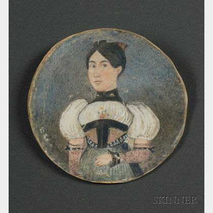 Portrait Miniature of a Woman in a Fancy Dress with Puffy Sleeves