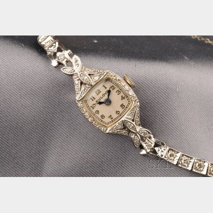 Lady's Platinum and Diamond Wristwatch, Bulova