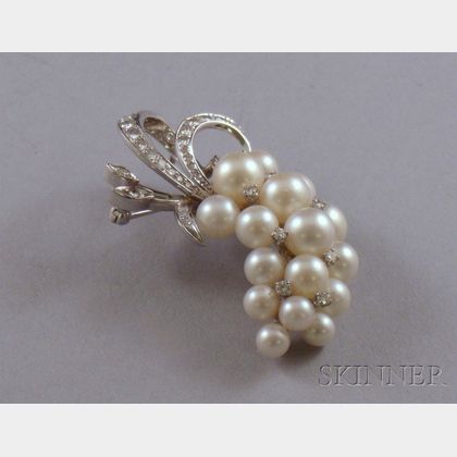 White Gold, Pearl, and Diamond Spray Brooch
