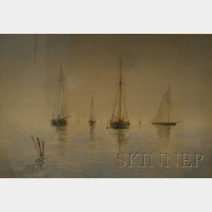 American School, 19th Century Sailing Vessels in Still Water.