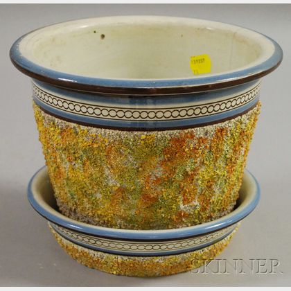 Mochaware Encrusted Jardiniere and Underplate