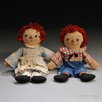 Pair of Georgene Raggedy Ann and Andy Awake/Asleep Dolls Auction