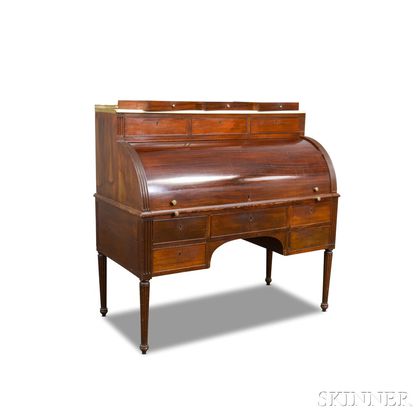 Regency-style Mahogany Marble-top Cylinder Desk