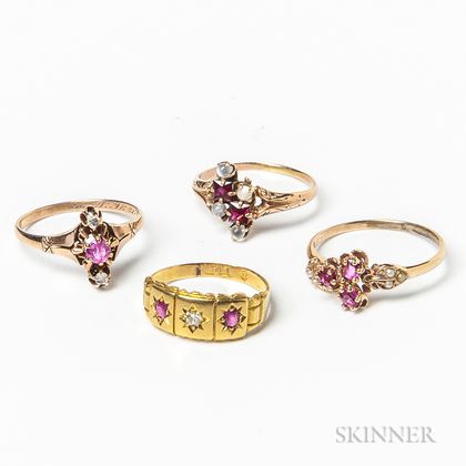 Four Gold and Ruby Rings