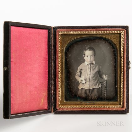 Sixth-plate Tinted Daguerreotype of a Little Boy on a Spindle-turned Chair