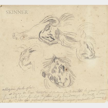 Attributed to Eugène Delacroix (French, 1798-1863) Lion Studies/A Double-sided Sketch