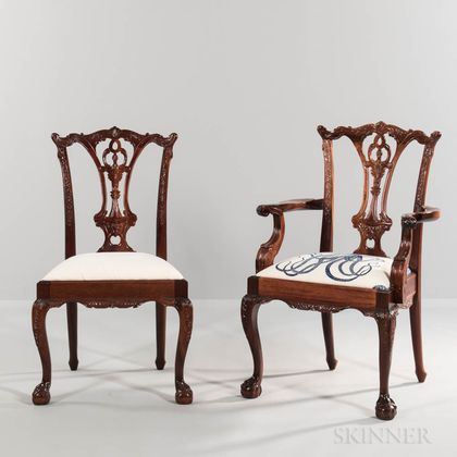 Set of Eight Georgian-style Carved Mahogany Dining Chairs