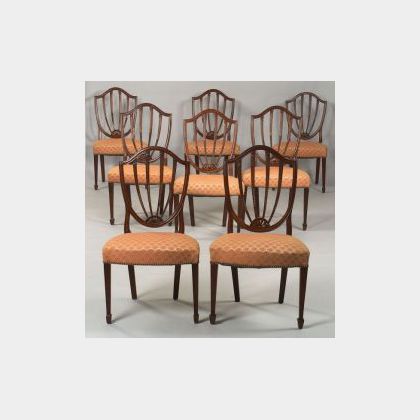 Assembled Set of Eight Federal Mahogany Carved Shield-back Dining Chairs