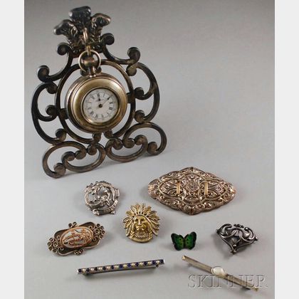 James W. Tufts, Boston, Silver-plated Watch Stand and a Small Group of Antique Silver Jewelry