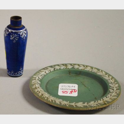 French Enameled Perfume and a Small Wedgwood Green Jasper Dip Underplate