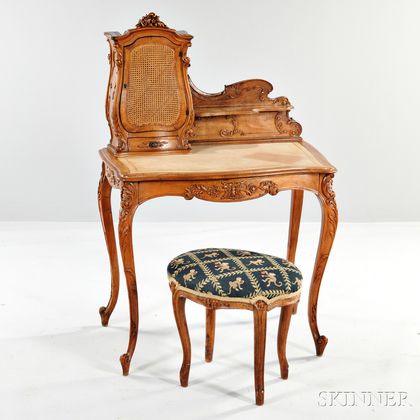 Louis XV-style Oak Dressing Table and Stool
