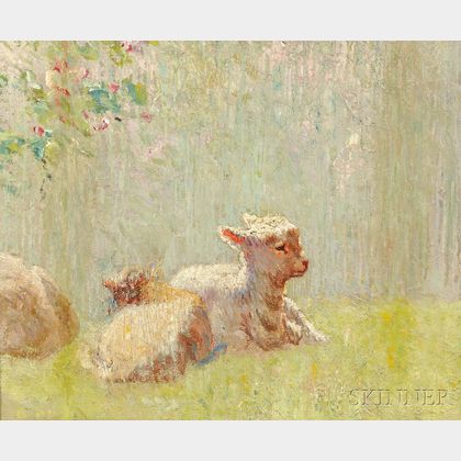American School, 20th Century Study of Lambs in a Meadow