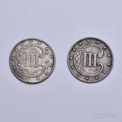 Two 1852 Silver Three Cent Trimes