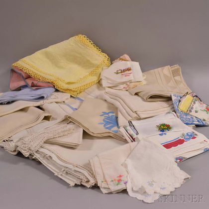 Group of Linen Napkins, Tablecloths, Towels, and Handkerchiefs