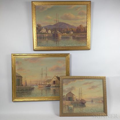 William Frederick Paskell (American, 1866-1951) Three Framed Harbor Scenes