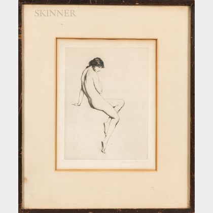 Three Framed Prints: Warren B. Davis (American, 1865-1928),Seated Nude, Profile View