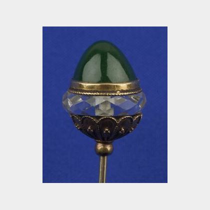 Antique Nephrite and Rock Crystal Hat Pin
