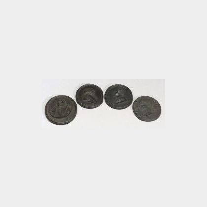 Four Wedgwood Black Basalt Self Framed Oval Portrait Medallions