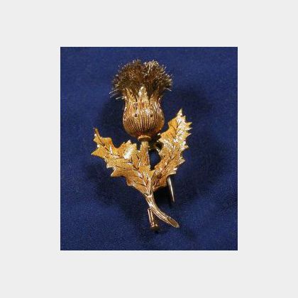 18kt Bi-color Gold Thistle Brooch
