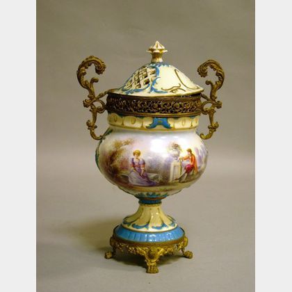 French Sevres-style Porcelain and Ormolu Mounted Potpourri Urn. 