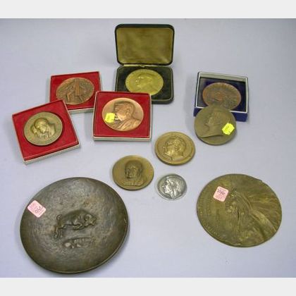 Nine Assorted Medals, a Bronze Dish and a Plaque
