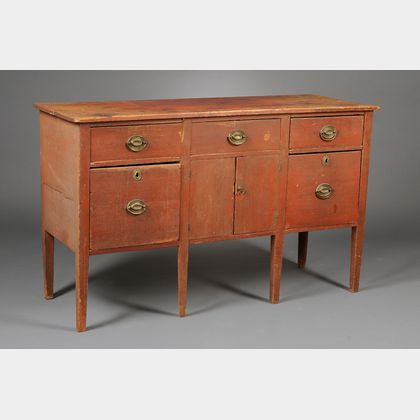 Country Red-painted Pine Sideboard with Tapering Legs
