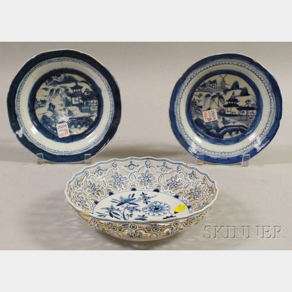 Three Blue and White Porcelain Dishes
