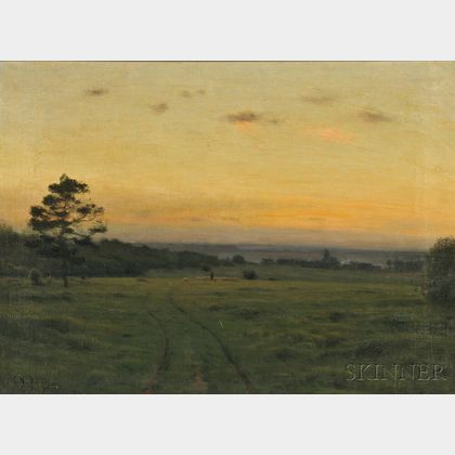 Charles Harold Davis (American, 1856-1933) Shepherd with Flock at Twilight