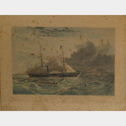 Framed Hand-colored Engraving This View of H.M. Steam Frigate "Geyser," when off Mt. Edgecombe 