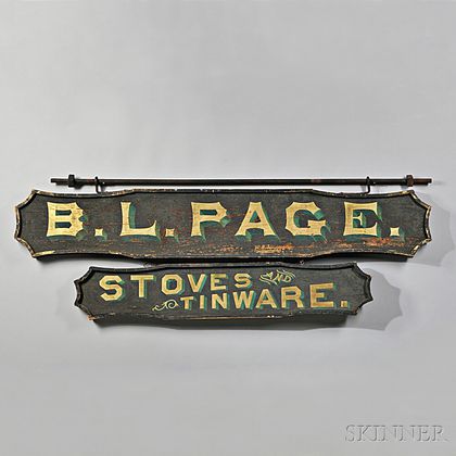 Two-sided "B.L. PAGE./STOVES AND TINWARE." Trade Sign
