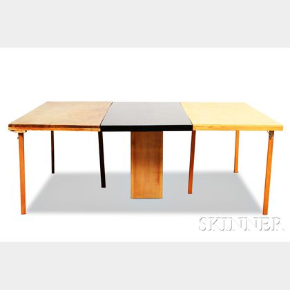 Mid-century Modern Black-lacquered and Blond Laminate Dining Table