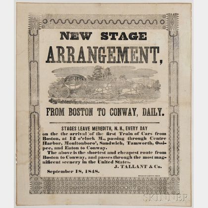Stagecoach Broadside. New Stage Arrangement, from Boston to Conway, Daily.