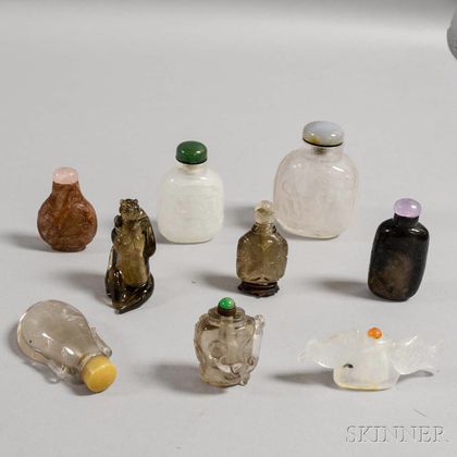 Nine Carved Rock Crystal and Quartz Snuff Bottles