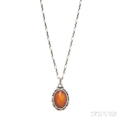 .830 Silver and Amber Pendant, Georg Jensen