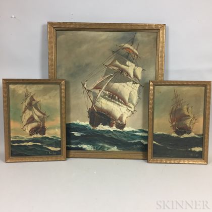 Three Framed T. Bailey Oil on Canvas Sailing Scenes