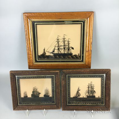 Four Framed Reverse-painted Silhouetted Nautical Scenes