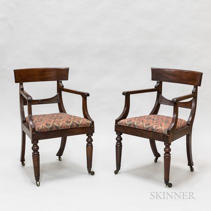 Pair of Regency Carved Mahogany Armchairs