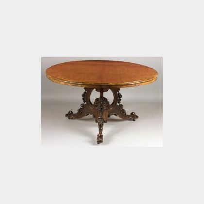 Early Victorian Burl Walnut and Walnut Circular Center Table