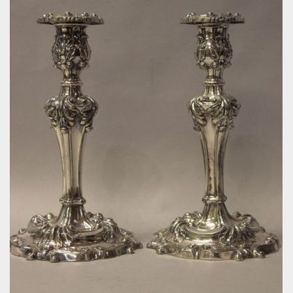Pair of Reed & Barton Silver Plated Rococo Revival Candlesticks. 