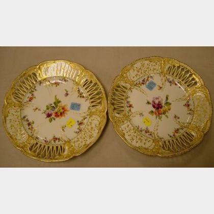 Pair of KPM Porcelain Enamel Decorated and Reticulated Plates