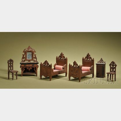 Six-Piece Miniature Hand-carved Black Forest Style Bedroom Suite
