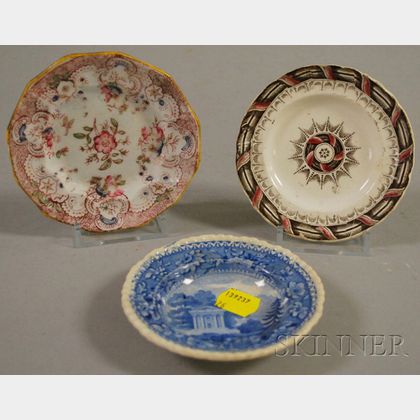Three English Transfer-decorated Staffordshire Cup Plates. 