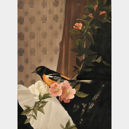 Stow Wengenroth (American, 1906-1978) Still Life with Baltimore Oriole on a Flowering Branch.